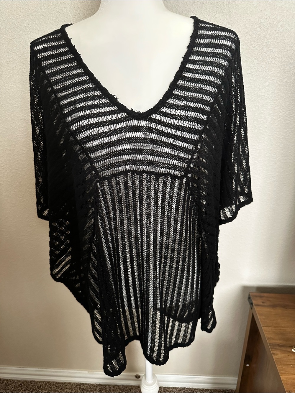 Poolside Black Sheer V-Neck Crochet Coverup